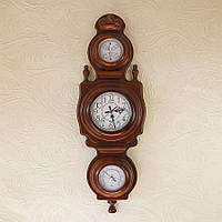 Часы настенные с барометром и влагомером "Дипломат" в классической форме из натурального дерева