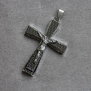 Хрестик темно сріблястий розп'яття з медичної неіржавкої сталі 316L від Stainless Steel розмір 50 х 35 мм