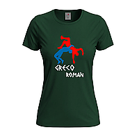 Темно-зеленая женская футболка Рисунок Греко-римская борьба (18-8-2-темно-зелений)