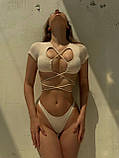 Бежевий жіночий купальник з плечиками, фото 5