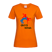 Оранжевая женская футболка Рисунок Греко-римская борьба (18-8-2-помаранчевий)