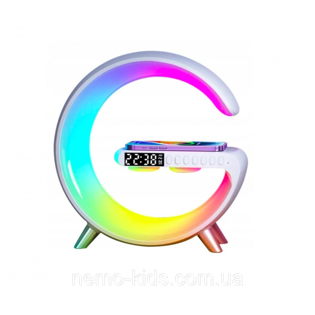 Колонка Bluetooth бездротова портативна зарядка 10 Вт лампа настільна і годинник RGB LED 3 в 1 у стилі Big G