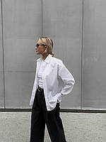Женская базовая рубашка oversize, классическая, 42-46, белый, голубой, розовый, коттон.