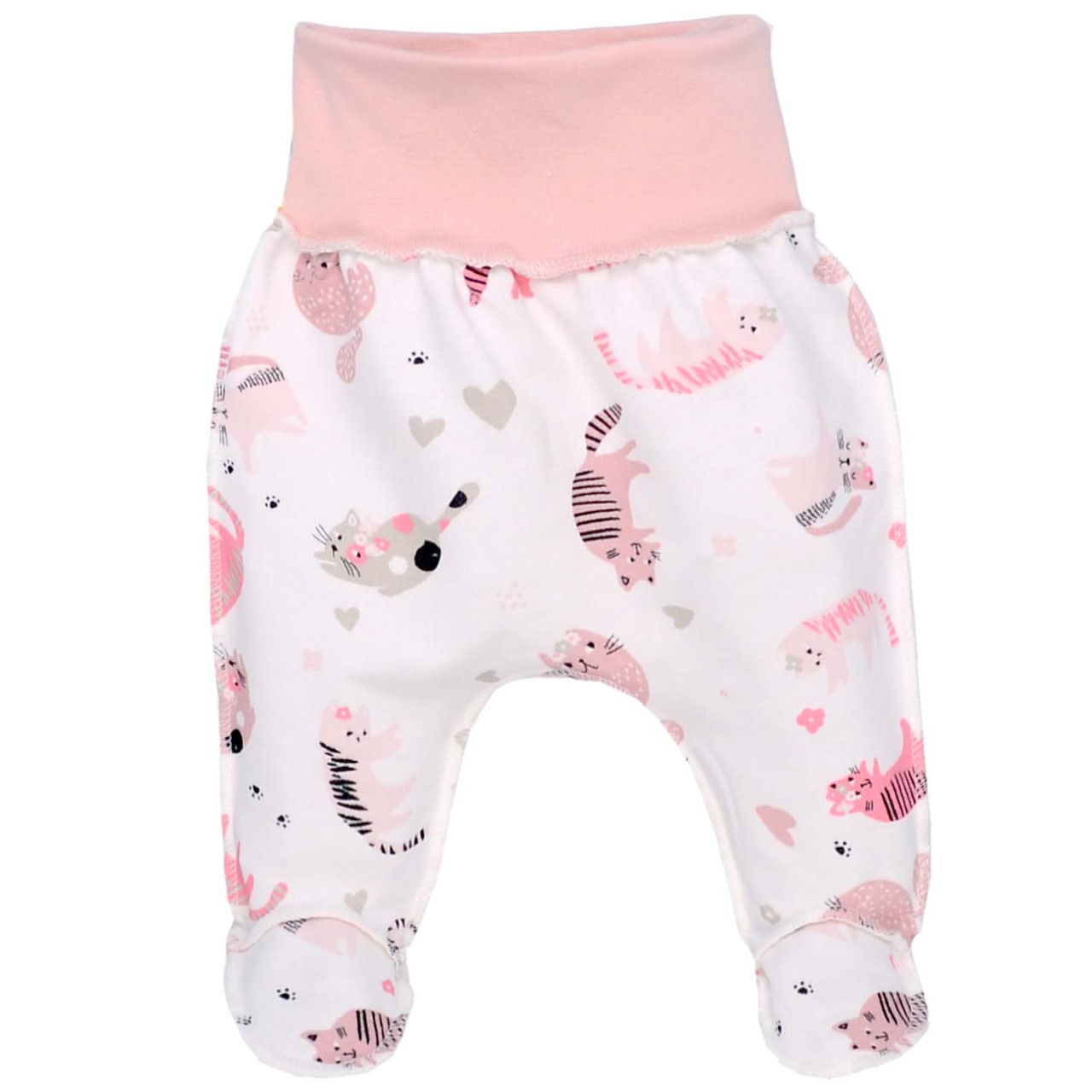 Повзунки-штанці для новонароджених шви назовні футер Кішечка Татошка розмір 50 (з народження) Білий+Рожевий