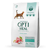 Сухой корм Optimeal Adult Cat Sterilised Turkey With Oat для стерилизованных кошек, индейка и овес 4 кг