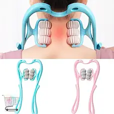 Ручний мультироликовий масажер для шиї та тіла Neck Stretcher з обертовими 360° рельєфними роликами, фото 5