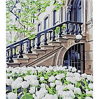 Картина по номерам Strateg ПРЕМИУМ Белые тюльпаны с лаком размером 30х40 см (SS-6614)