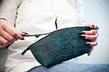 Шкіряна косметичка з тисненням Марки і штепелі України в кольорі Морської хвилі, фото 2