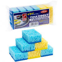 Від 5 шт. Губка для миття посуду "Vivat - Піно Ефект "5+1 штук, 9*6*3,5 см  купити дешево оптом в інтернет-магазині