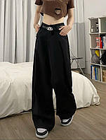 Женские брюки палаццо на высокой посадке.Черные широкие брюки с запахом по бокам,размеры норма,батал 50/52