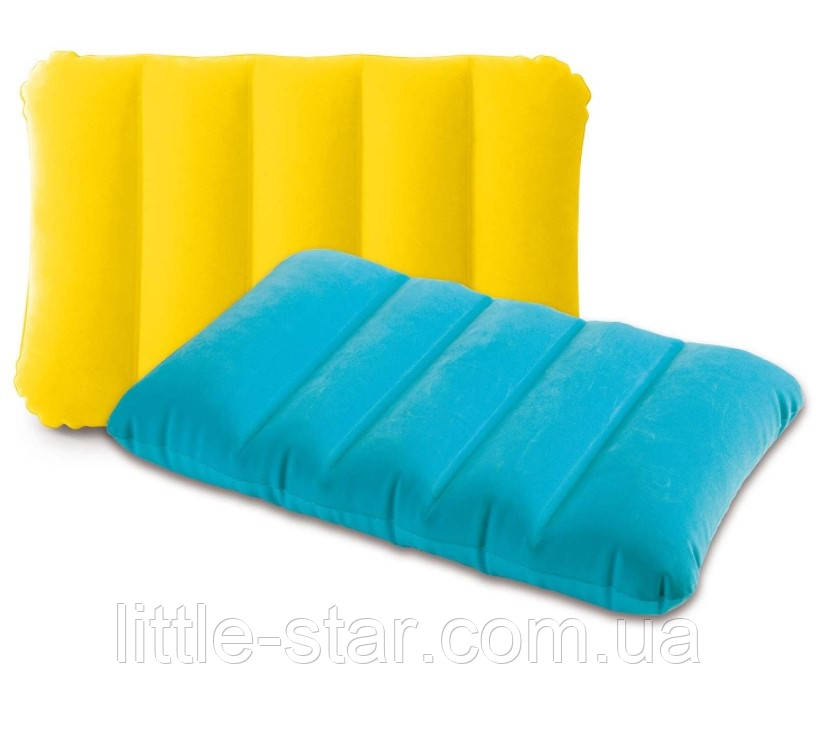 Надувна флокірована подушка 43*28*9 см, Intex 68676, водовідштовхувальна, 3 кольори