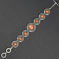 Браслет жіночий сріблястого кольору з сяйним рутиловим кварцом застібка тогл завдовжки 22 см ширина 25 мм