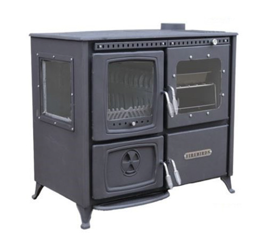 Дров'яна піч-кухня Eforisi Efor "євро буржуйка" з варочною поверхнею та духовкою (дверцята чавун+скло+бічні стінка скло, топка чавун) 7,9 кВт. Вага 110кг./ш890г510в790мм (ЧОРНИЙ), фото 1