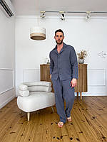 Чоловіча сіра піжама-двійка Estet з мусліну легка натуральна бавовна стильний домашній одяг для чоловіка