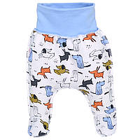 Ползунки-штанишки для новорожденных швы наружу футер Пёсик Татошка размер 50 (с рождения) Белый+Голубой