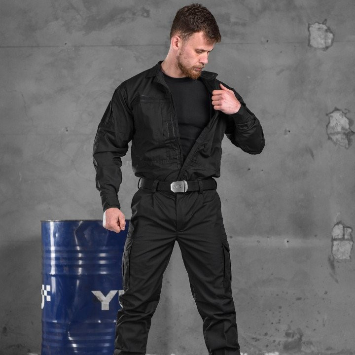 Черный тактический костюм Squad с бейсболкой, водоотталкивающий военный костюм рип-стоп весна-осень L - фото 1 - id-p2108813823