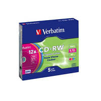 Диск CD Verbatim CD-RW 700Mb 12X SlimBox 5шт Color (43167)