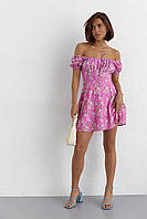 Женское летнее платье мини в цветочный принт - розовый цвет, M (есть размеры) mt
