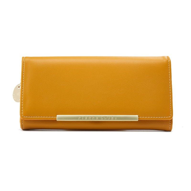 Жіночий гаманець Pierre Loues PL728-18 з екошкіри, на кнопці, з двома відділеннями на блискавці Жовтий