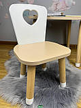 Столик дитячий квадратний дубовий та стілець біло-дубовий  Серце, фото 3