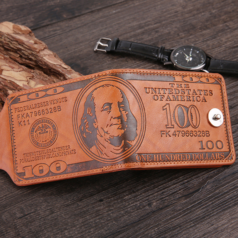 Портмоне чоловіче із застібкою 100$ коричневий колір (100 доларів) — 11x10 см M002