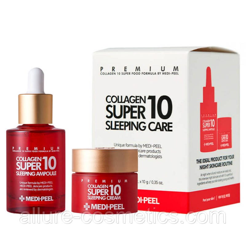 Омолоджувальний нічний набір для обличчя з колагеном MEDI-PEEL COLLAGEN SUPER 10 SLEEPING CARE SET (30ml+10g)