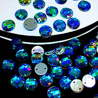 Нашивні акрилові камені, 10 мм форма Риволі, колір Sapphire АВ,, ціна за 1 шт.