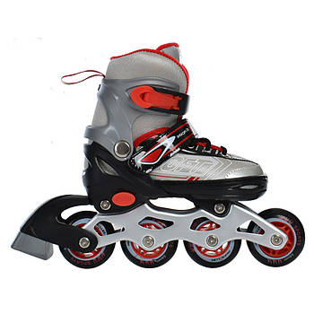 Міцні розсувні ролики розмір 27-30 з підсвічуванням заднім гальмом Profi A4147-XS-R Сіро-червоний