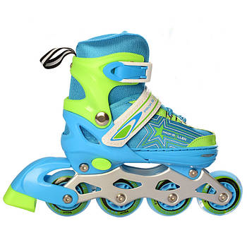 Яскраві розсувні ролики 31-34 р. для дітей на подвійній застібці, підсвічування Profi A4138-S-BL Блакитний