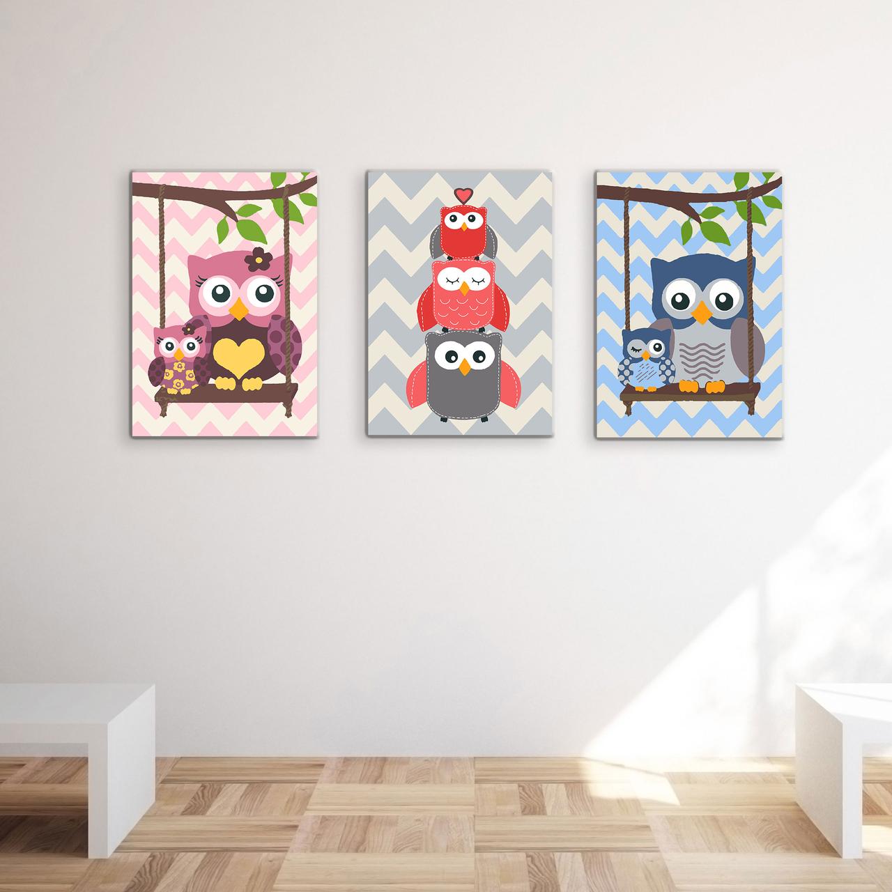 Комплект картин за номерами Riviera Blanca Cute owls (ITR-063) 3 шт в наборі