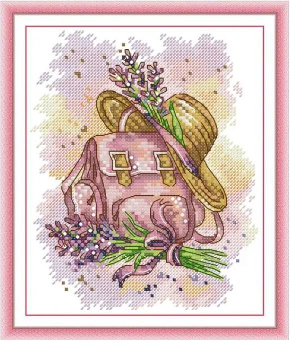 Набір для вишивання за нанесеною на канву схемою "Schoolbag & Lavenders".AIDA 14CT printed , 18*21 см