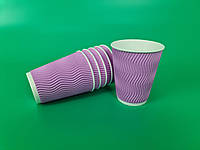 GRD Стаканы бумажные гофрированные 400мл 15шт стаканчики для кофе и чая гофра картонные Розовые для напитков