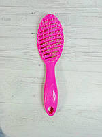Расчёска продувная для волос с силиконовыми зубчиками № 1302 (Розовая)