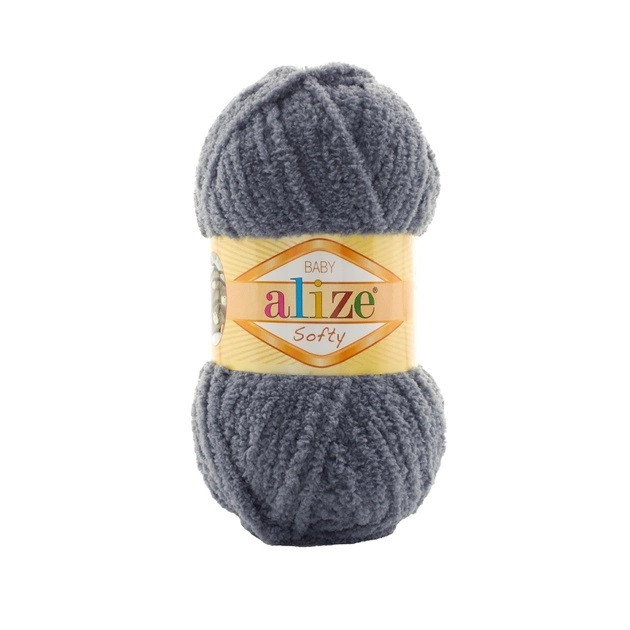 Пряжа плюшева Alize Softy (Алізе Софтлі), Темно-сірий №87, 50гр., 115м. нитки для в'язання