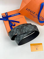 Ремень Louis Vuitton c черной пряжкой LV initials Damier Graphite r112