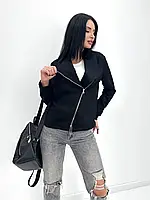 Женская замшевая куртка косуха черного цвета на молнии, Замшевая куртка - жакет