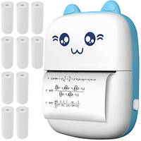 Детский Bluetooth фотопринтер "Котик" + 11 рулонов бумаги для печати Izoxis (22272)