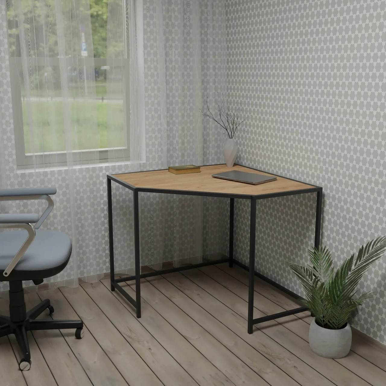 Стіл письмовий кутовий 900х900х750мм у дитячу, вітальню, кабінет з ЛДСП/метал Бета Неман, фото 1