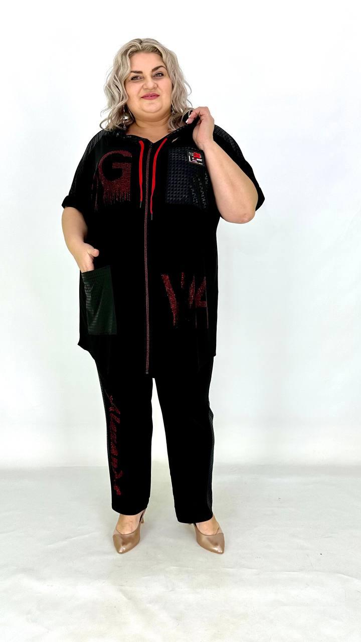 Ошатний шикарний костюм  "Афіна-2" Жіночий Великого розміру  Двійка туніка та штани чорний