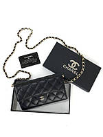 Портмоне -кошелек -клатч 3в1 натуральная кожа черная   Chanel long flap+ коробка бренд