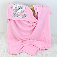 Рушник з куточком,  для купання "Панда" "Babyshez" арт.227, рожеве
