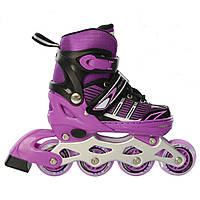 Раздвижные детские ролики на шнуровке и клипса с подсветкой размер 31-34 Profi A4139-S-V Фиолетовый