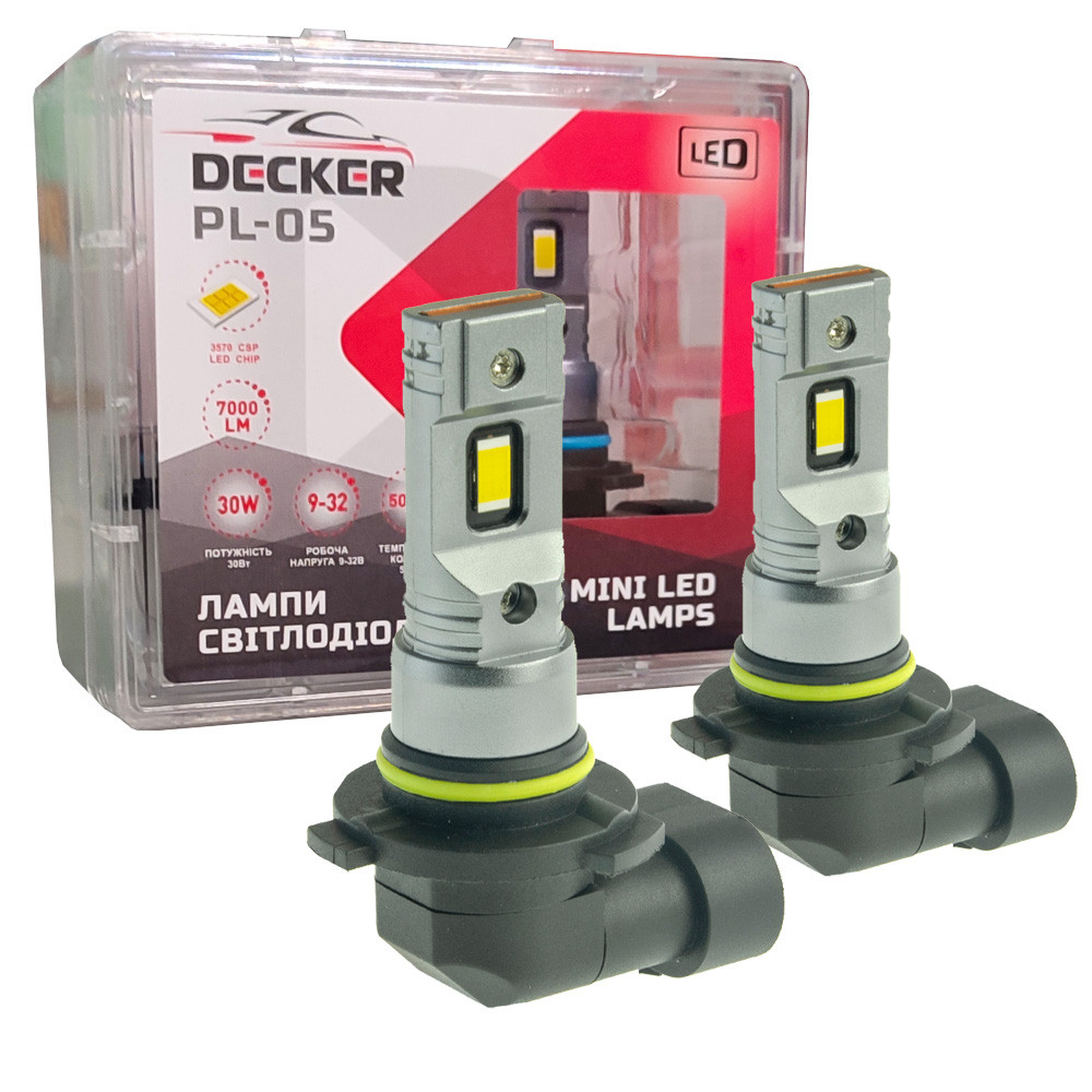 Лампа світлодіодна для фар Decker LED PL-05 HB3 5000K 7000LM 2 шт комплект, фото 1