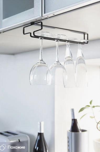 Тримач для келихів підвісний металевий, 1 ряд. Підставка для келихів одинарна. Полиця підвісна барна, фото 1