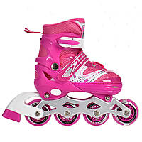 Раздвижные детские ролики на шнуровке и клипса с подсветкой размер 31-34 Profi A4145-S-P Розовый