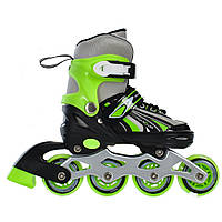 Детские раздвижные ролики клипса с шнуровкой на 4 колесах размер 27-30 Profi A4146-XS-GR Зеленый