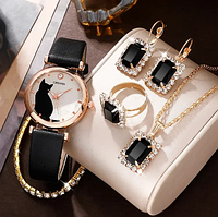 Комплект жіночий кварцевий наручний годинник, підвіска, сережки та кільце