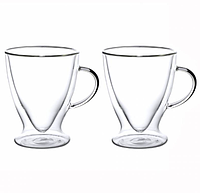 Конусная стеклянная чашка с двойными стенками 300 мл Kamille Чашки с двойным дном для капучино
