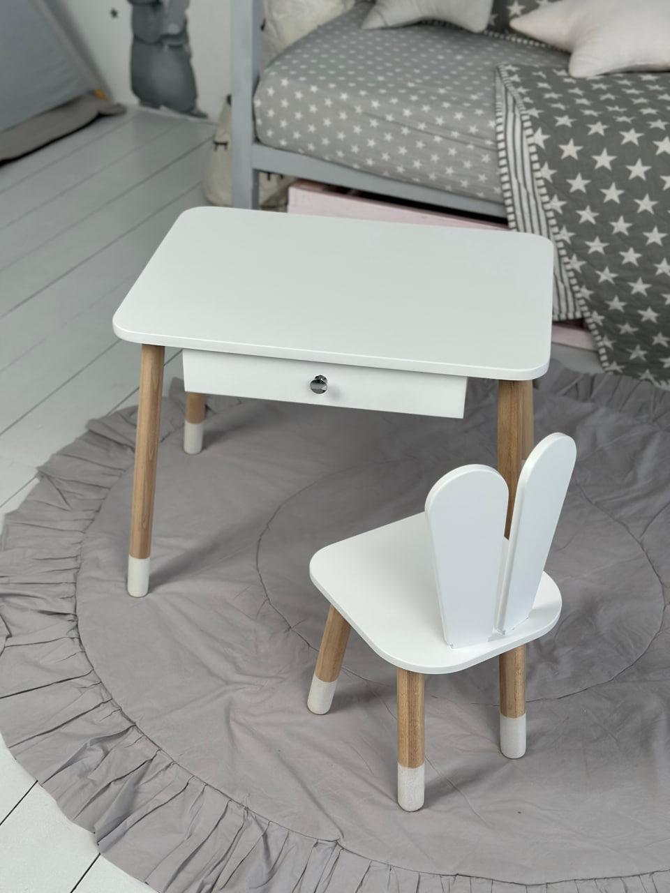 Дитячий столик з шухлядою і стільчик білий