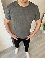 Мужская молодежная качественная футболка серая базовая, модная летняя мужская футболка однотонная батал